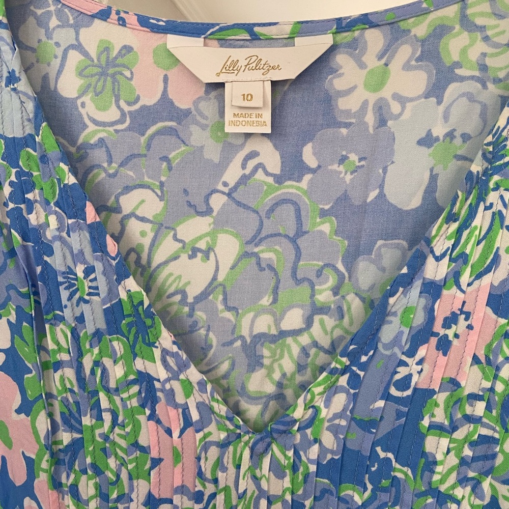 Lilly Pulitzer Blue Floral V-Neck Long Sleeve Dress. Size 10 VGUC - Picture 2 of 4